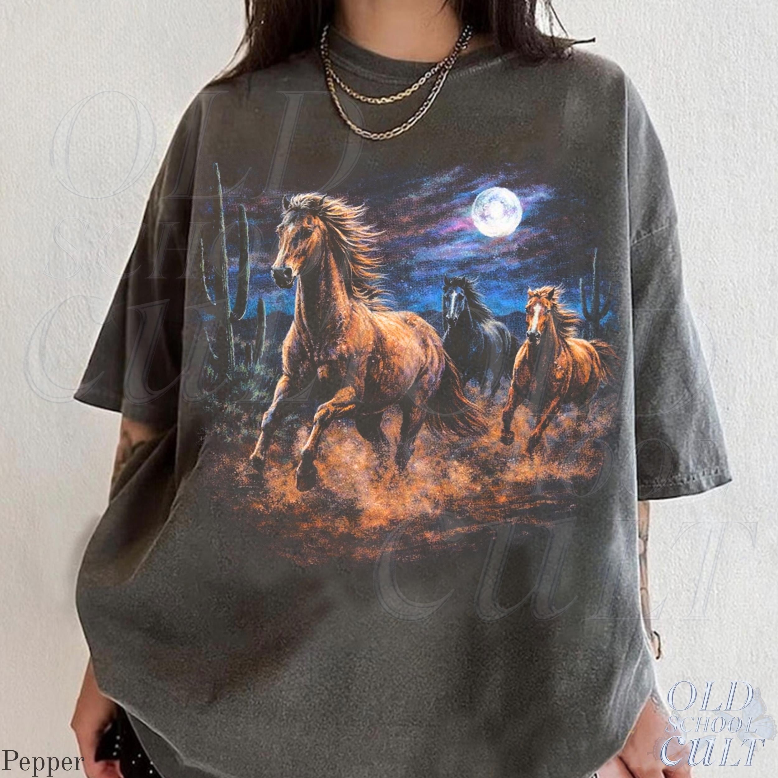 Wild Horses Vintage 90s Retro Moonlit Running Horse Tee (2)