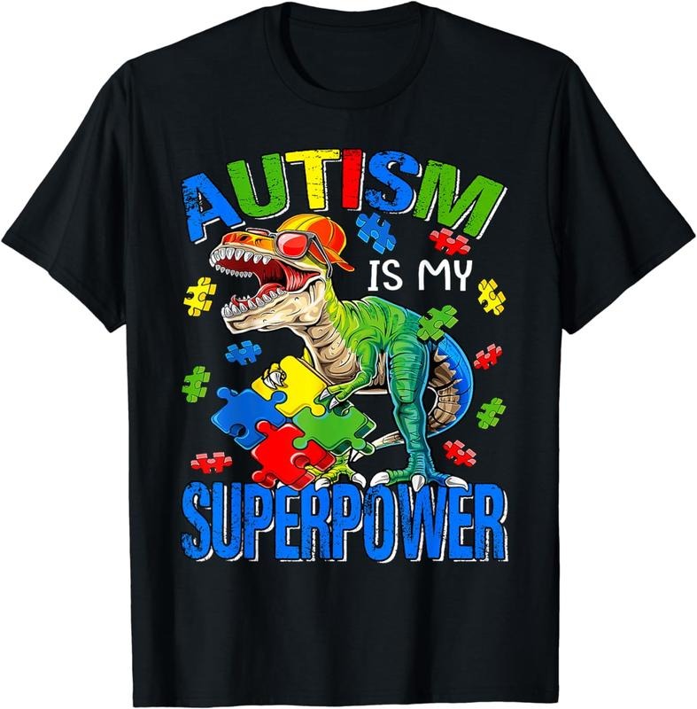 [100% Cotton] Dinosaur Rex Autism Is My Superpower Autism Awareness T-Shirt Hoodie, Sweatshirt | CiraTrend.com