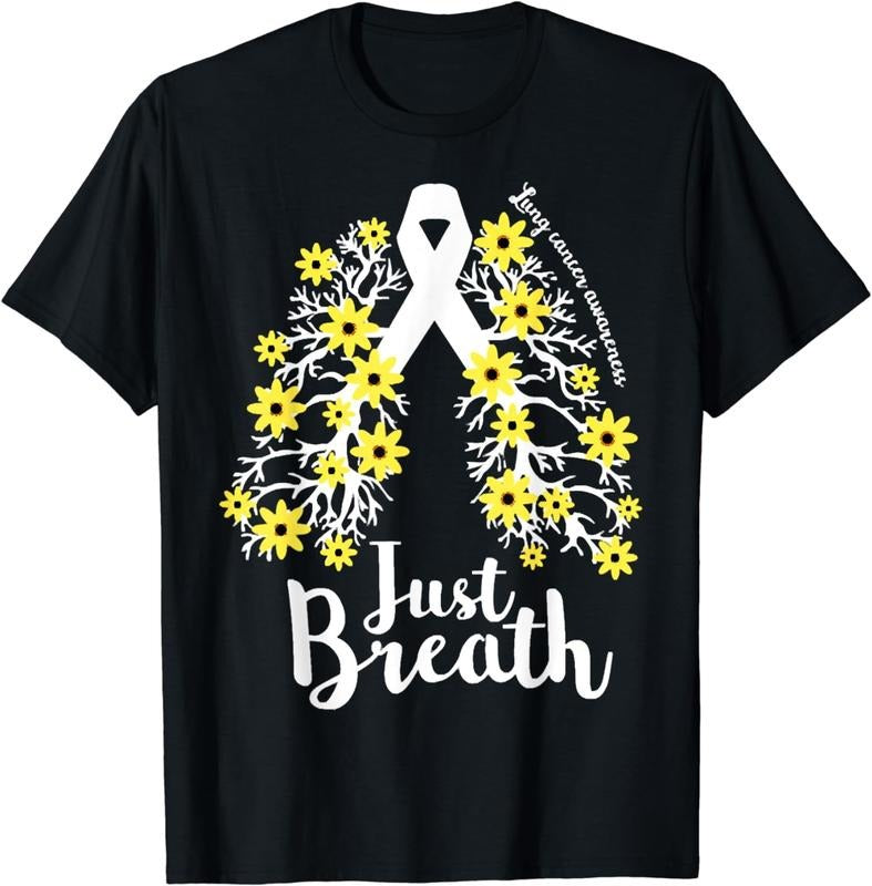 [100% Cotton] Just-Breathe Lung Cancer Awareness Support Ribbon Costume T-Shirt Hoodie, Sweatshirt | CiraTrend.com