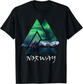 [100% Cotton] Norway Northern Lights Geometric Travel T-Shirt Black Hoodie, Sweatshirt | CiraTrend.com