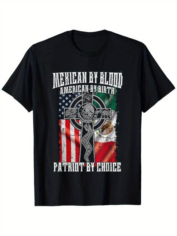 [100% Cotton] Patriotic "Mexican by Blood, American by Birth" Flag T-Shirt - 100% Cotton Hoodie, Sweatshirt | CiraTrend.com
