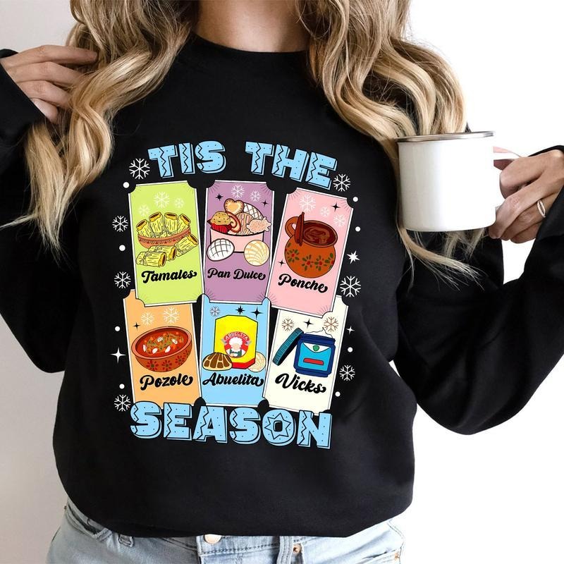 [100% Cotton] Tis The Season Xmas Card Mexican Christmas Pan Dulce Xmas T-Shirt Hoodie, Sweatshirt | CiraTrend.com