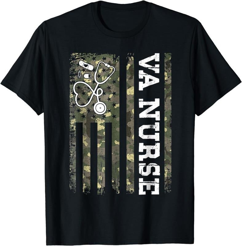 [100% Cotton] VA Nurse Camouflage American Flag Patriotic Nurse Week 2024 T-Shirt Hoodie, Sweatshirt | CiraTrend.com