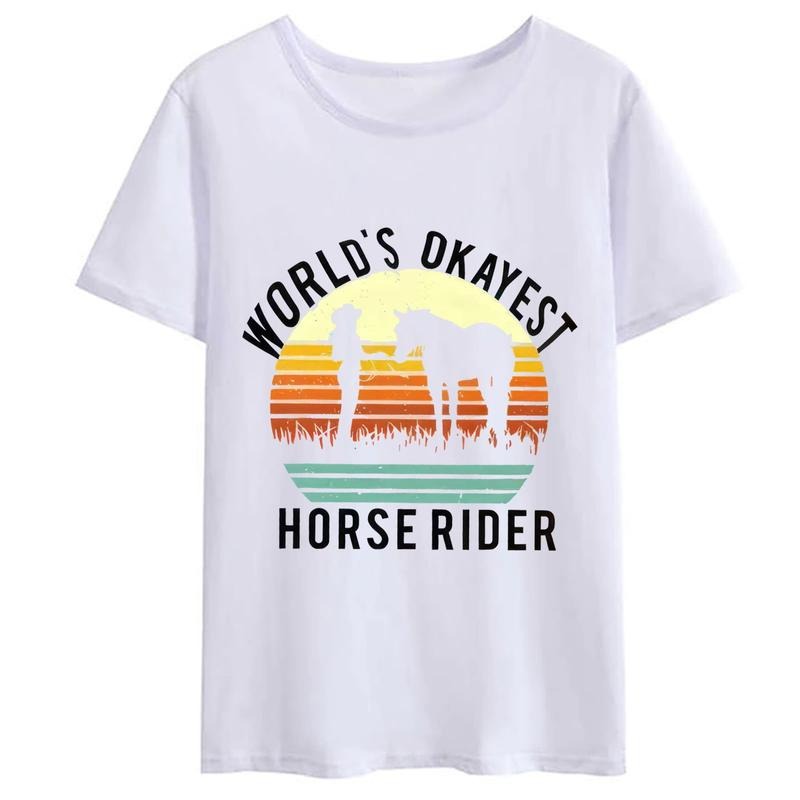 [100% Cotton] Women T-shirt Cool World's Okayest Horse Rider Print T-shirts Summer Fashion Casual Short Sleeve Round Neck...