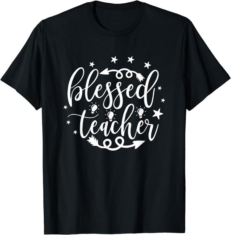 [100% Cotton]Blessed Teacher Christian Jesus Plus-size black breathable and stylish Education School T-Shirt