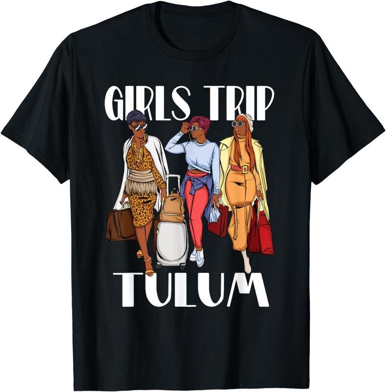 [100% Cotton]Girls Trip Tulum Mexico 2024 Vacation Weekend Black Women T-Shirt Hoodie, Sweatshirt | CiraTrend.com
