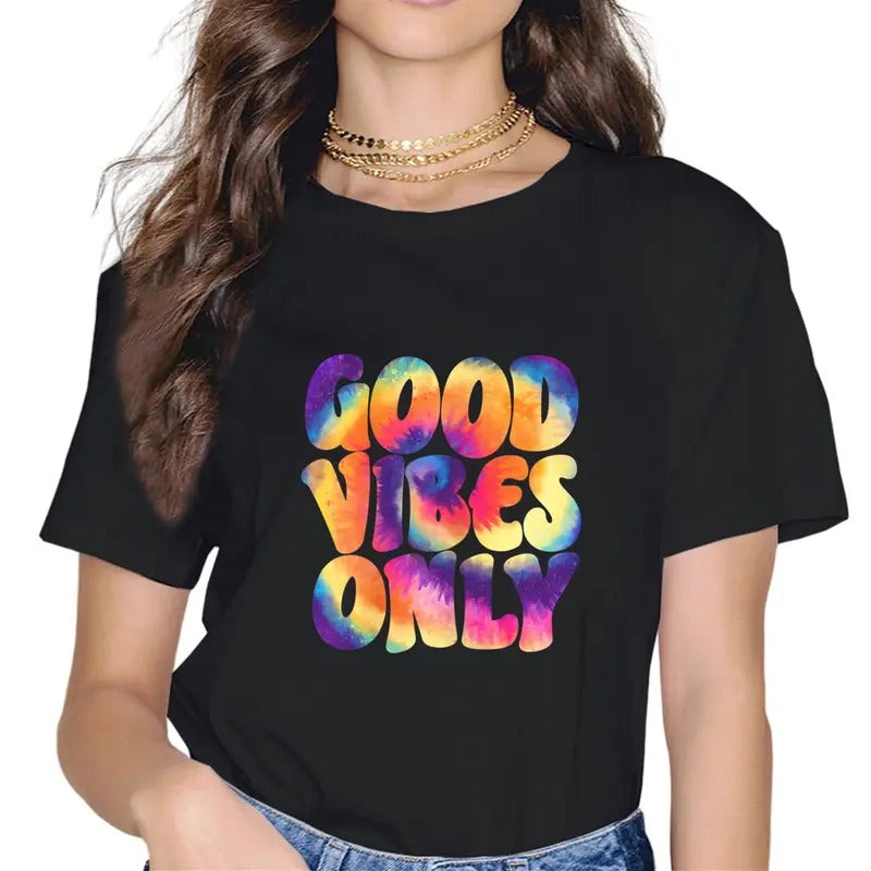 [100% Cotton]Good Vibes Fashion Short Sleeve Casual Round Neck Positive Vibes Only T-Shirt Hoodie, Sweatshirt | CiraTrend.com