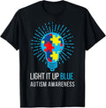 100% Cotton Light It Up Blue Autism Awareness Ribbon Puzzle Pieces T-Shirt Hoodie, Sweatshirt | CiraTrend.com