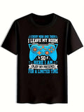 [100% Cotton]Men's Casual Crew Neck T-Shirt with Gaming Controller Print, Polyester 95% Elastane 5%, Short Sleeve,...