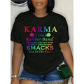 [100% Cotton]Vibrant Karma Letter Print T-Shirt - Soft Short Sleeve Crew Neck Top for Women