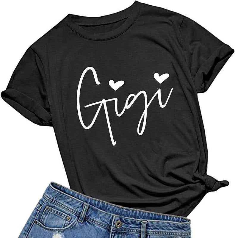 [100% Cotton]Womens Gigi Heart Shirts for Grandma Cute Funny T-Shirts Graphic Tees Short Sleeve Tops Hoodie, Sweatshirt
