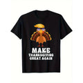 100% Cotton, Make Thanksgiving Great Again Trump Holiday Turkey 2024 Pattern Monogrammed T Shirt, Seasonal Casual New...