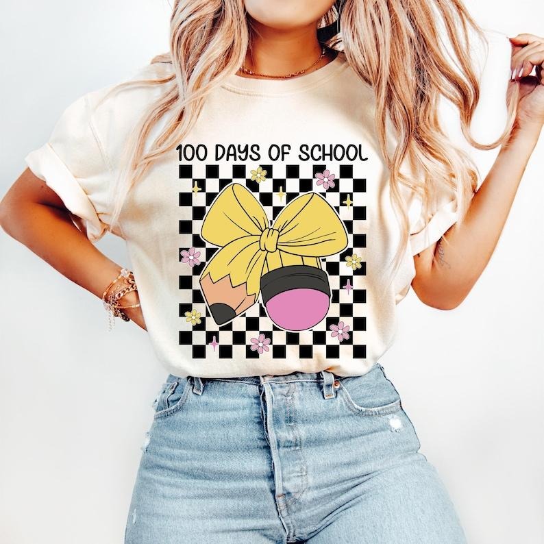 100 Days of School Coquette, 100th Day Celebration, School Teacher 100 Days, Coquette Teacher, Kindergarten Teacher Tshirt