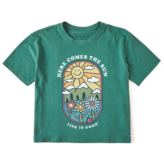 Women's Here Comes the Sun Retro Short Sleeve Crusher Boxy Tee