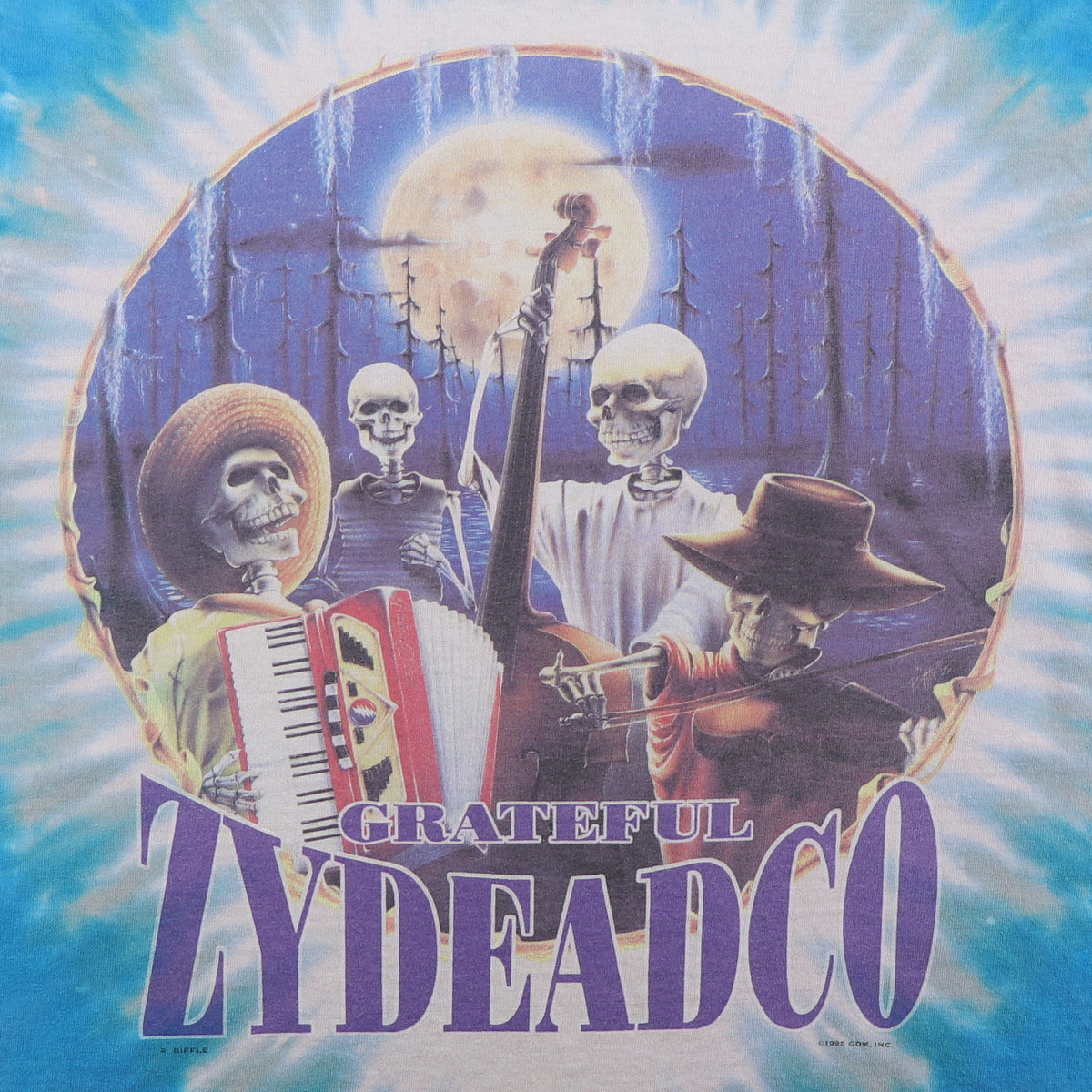 1995 Grateful Dead Zydeadco Tour Liquid Blue Tie Dye Shirt