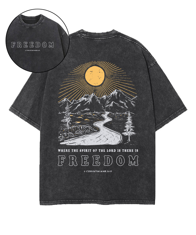 Where The Spirit Of The Lord Double Sided Unisex Washed Christian T-shirt Hoodie, Sweatshirt | CiraTrend.com (Image 1)