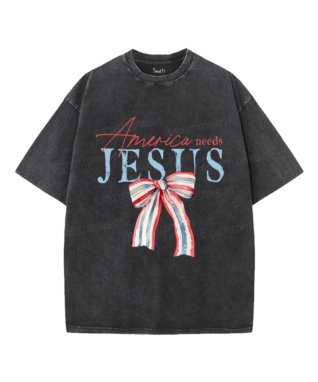 America Needs Jesus Unisex Washed Christian T-shirt Hoodie, Sweatshirt | CiraTrend.com (Image 2)