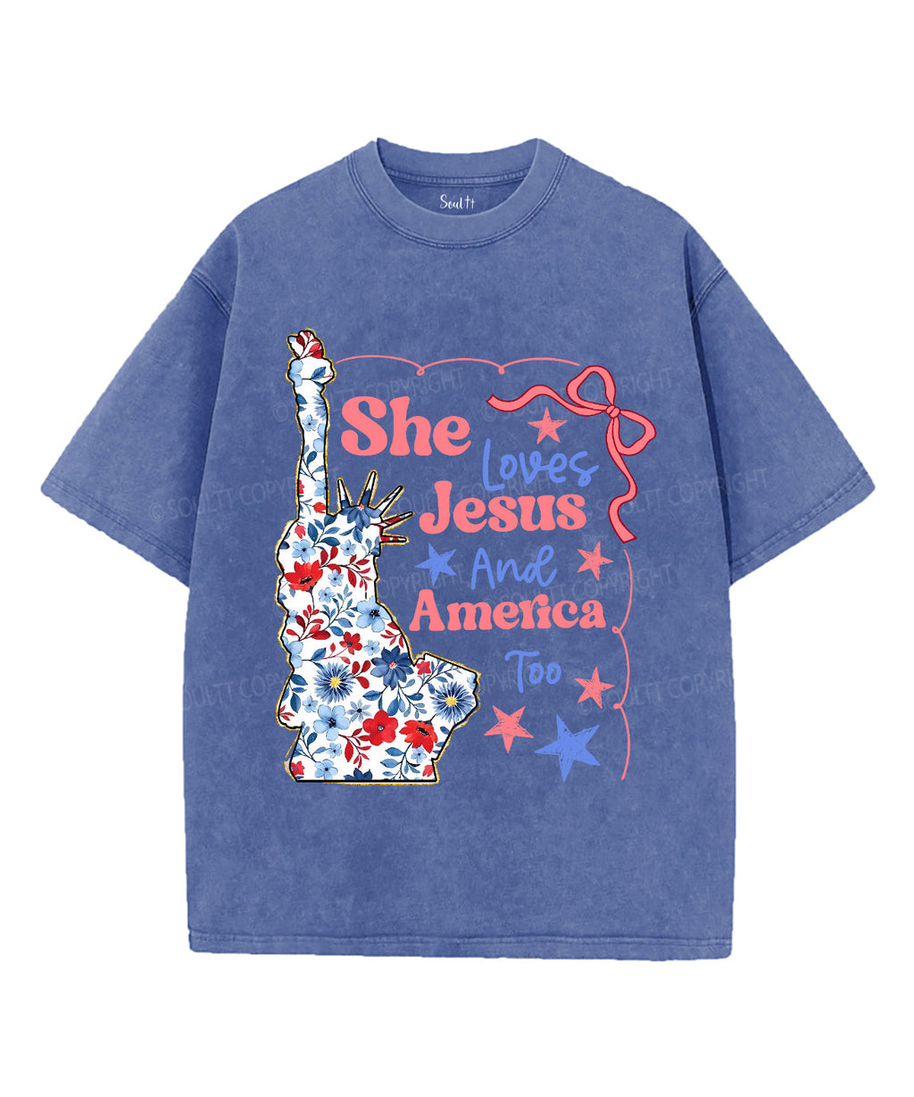 She Loves Jesus And America Unisex Washed Christian T-shirt Style005 Hoodie, Sweatshirt | CiraTrend.com (Image 3)