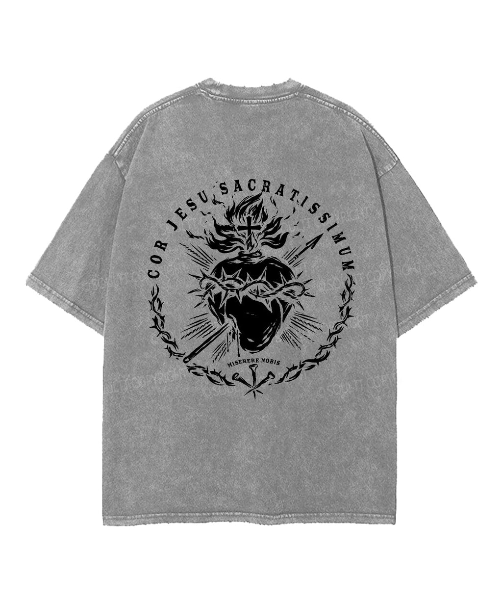 Cor Jesu Sacratissimum Double Sided Unisex Washed Christian T-shirt Hoodie, Sweatshirt | CiraTrend.com (Image 5)