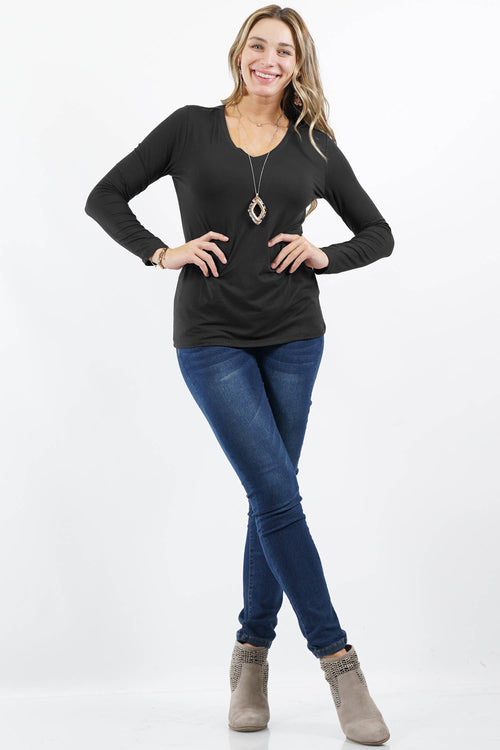 .SI-15530 Plus Brushed Microfiber Long Sleeve V Neck Tee