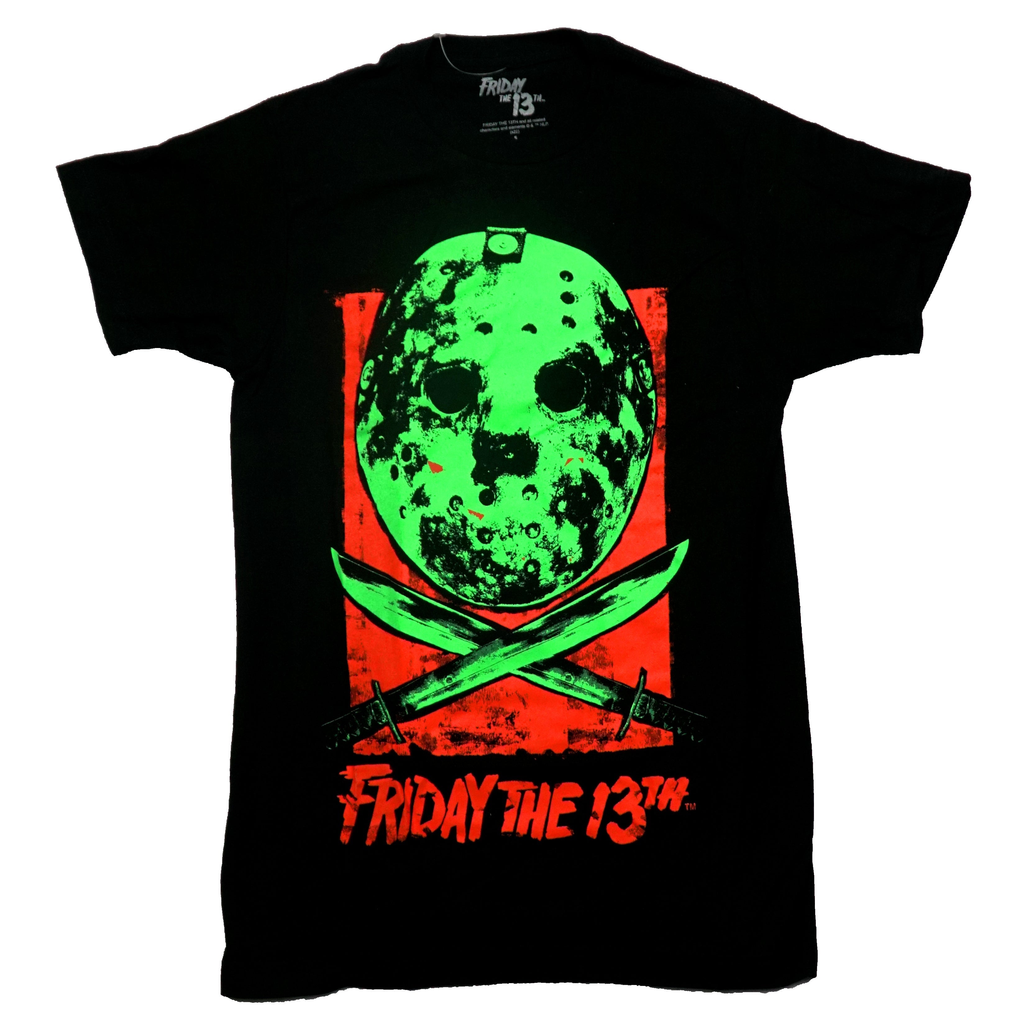 Friday the 13th Mens T-Shirt - Giant Neon Green Jason Mask Over Knives Hoodie, Sweatshirt | CiraTrend.com