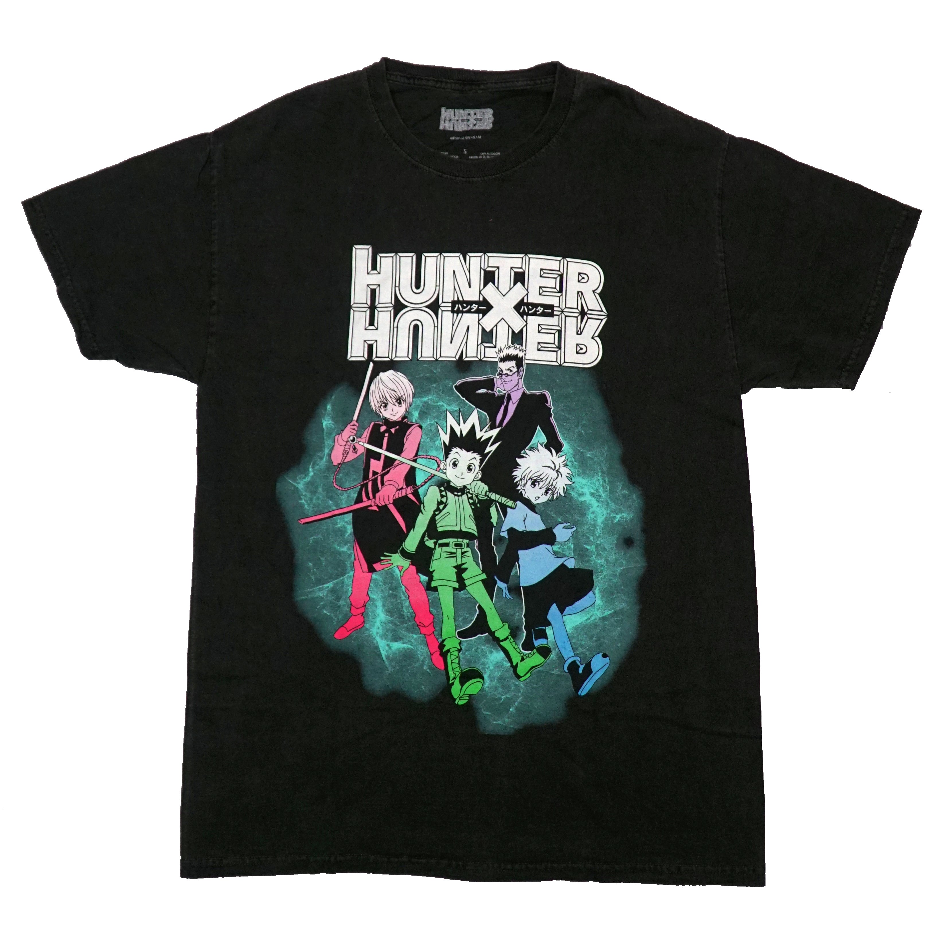 Hunter X Hunter Mens T-Shirt - 4 Characters Under Name Over Smoky Blue Hoodie, Sweatshirt | CiraTrend.com