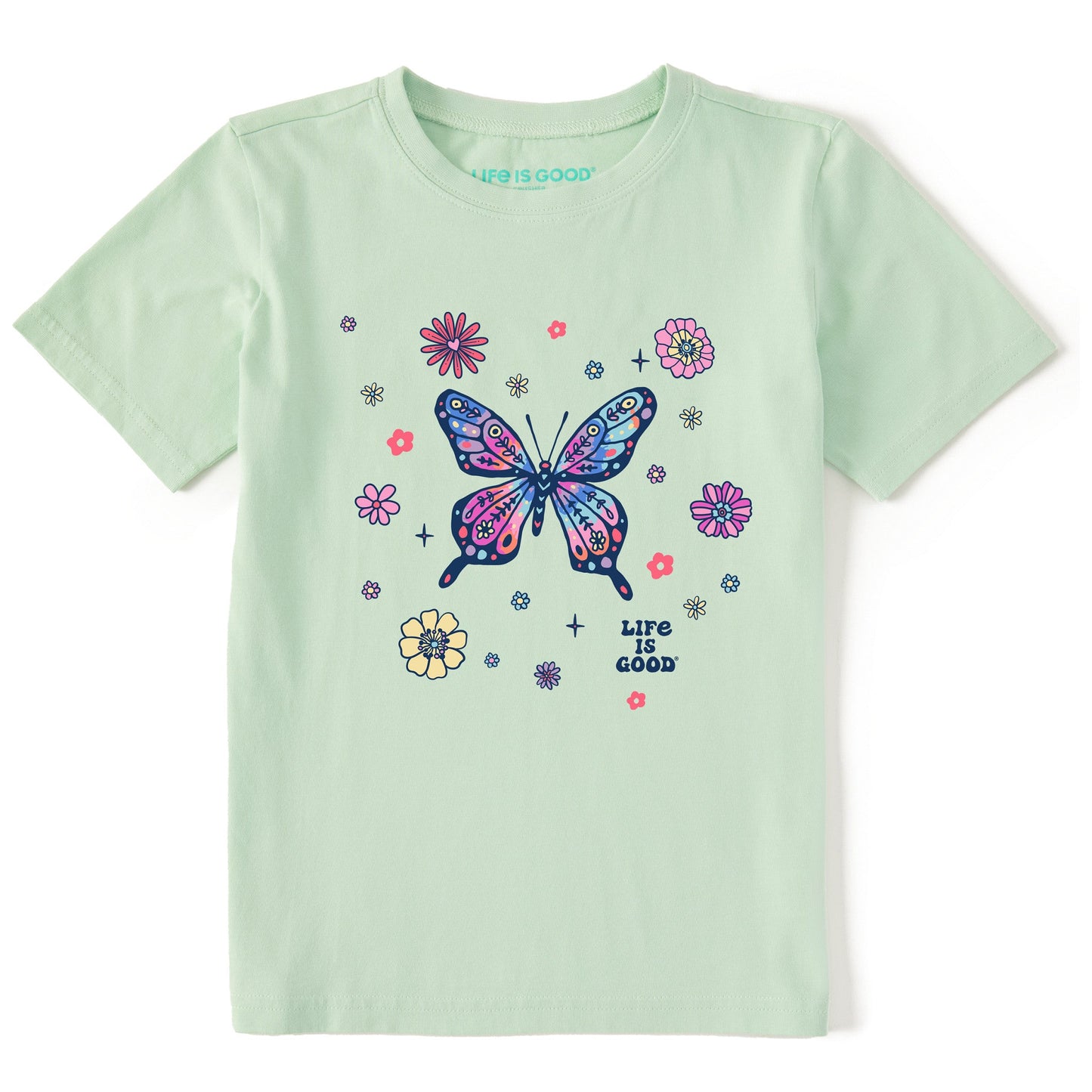 Kids Tie Dye Retro Butterfly Flowers Short Sleeve Crusher Tee