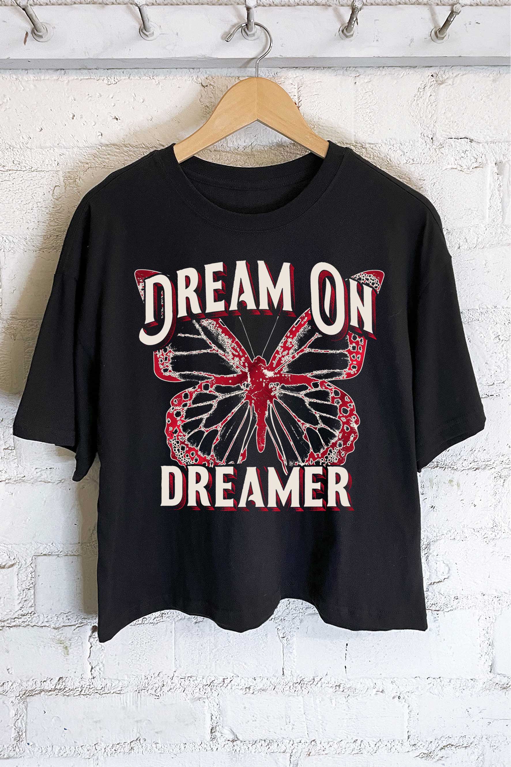 Dream On Dreamer Butterfly Graphic Long Crop Top
