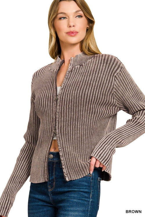 ..1008 Two Tone Double Head Zipper Sweater Cardigan SI-28559