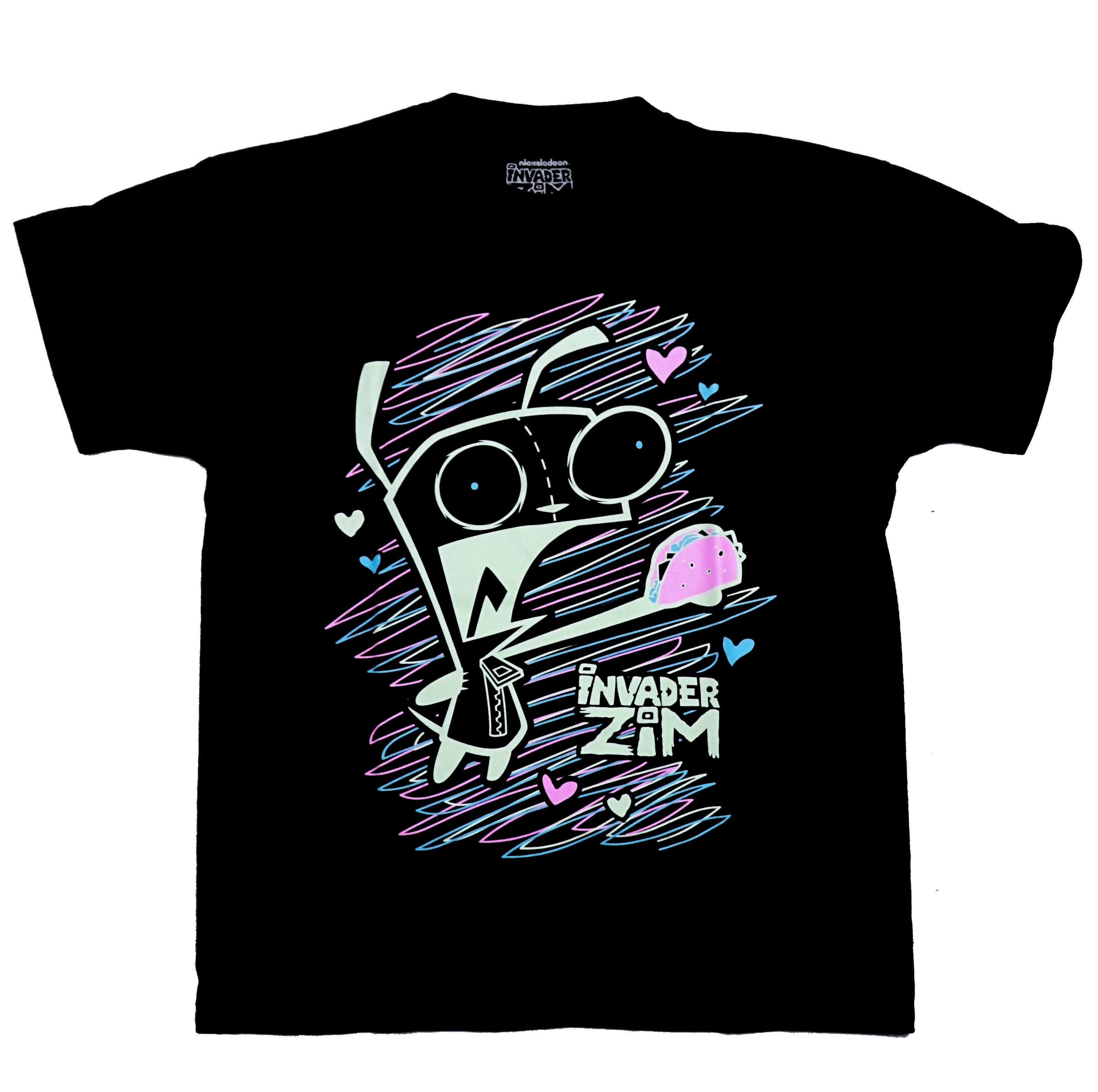 Invader Zim Mens T-Shirt - Gir Over Fluorescent Scribbled Lines Hoodie, Sweatshirt | CiraTrend.com