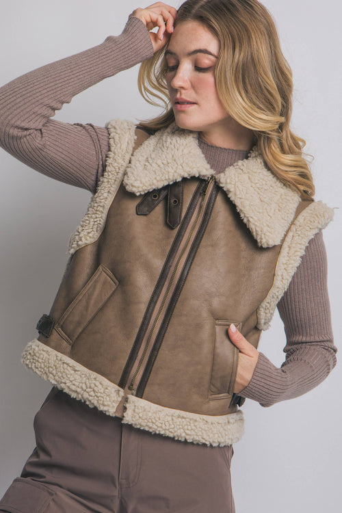 1105 Faux Leather Shearling Vest SI-27053