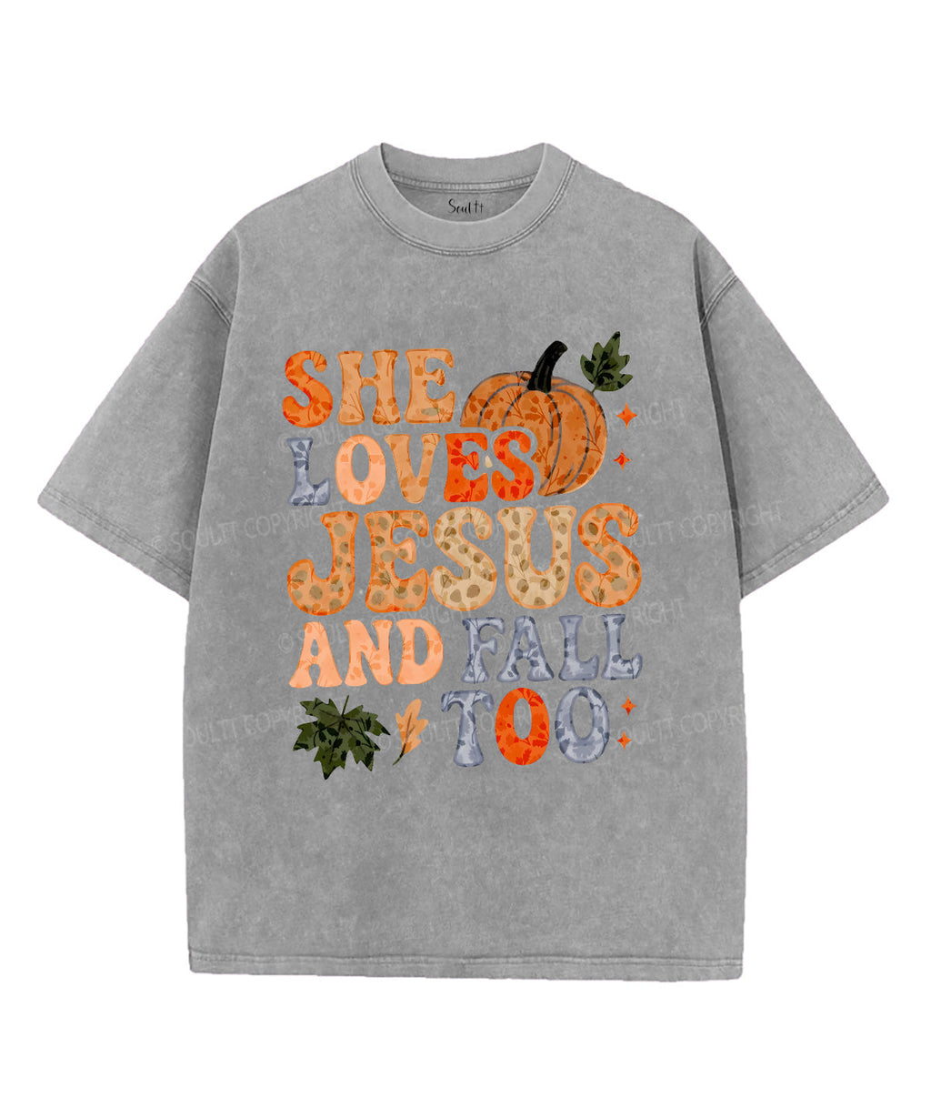 She Loves Jesus And Fall Too Unisex Washed Christian T-shirt Hoodie, Sweatshirt | CiraTrend.com (Image 5)