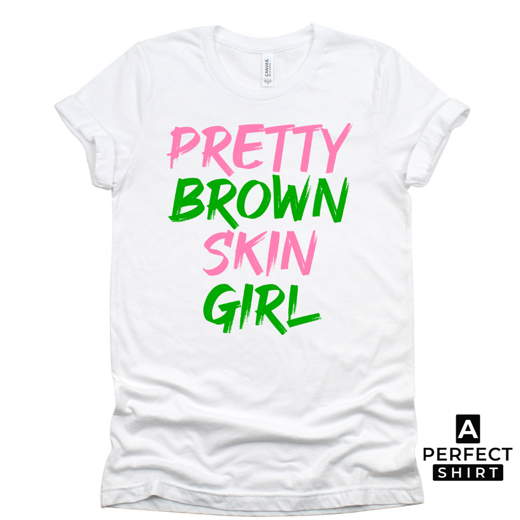 Pink & Green Pretty Brown Skin Girl T-Shirt Hoodie, Sweatshirt | CiraTrend.com (Image 1)