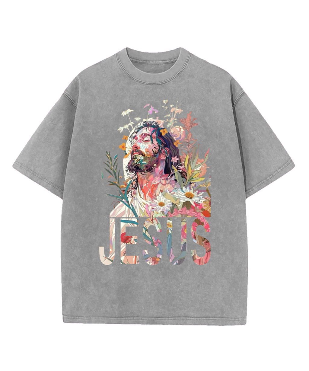 Jesus In Flower Washed Christian T-shirt Hoodie, Sweatshirt | CiraTrend.com (Image 4)