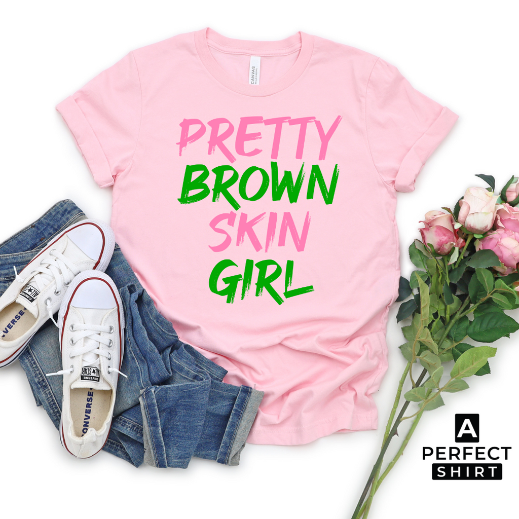 Pink & Green Pretty Brown Skin Girl T-Shirt Hoodie, Sweatshirt | CiraTrend.com (Image 2)