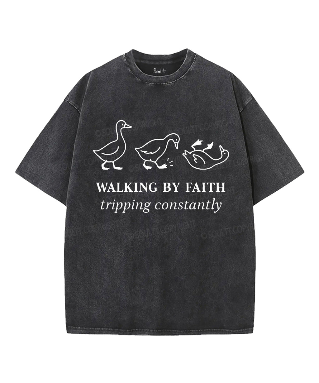 Walking By Faith Unisex Washed Christian T-shirt Hoodie, Sweatshirt | CiraTrend.com (Image 2)