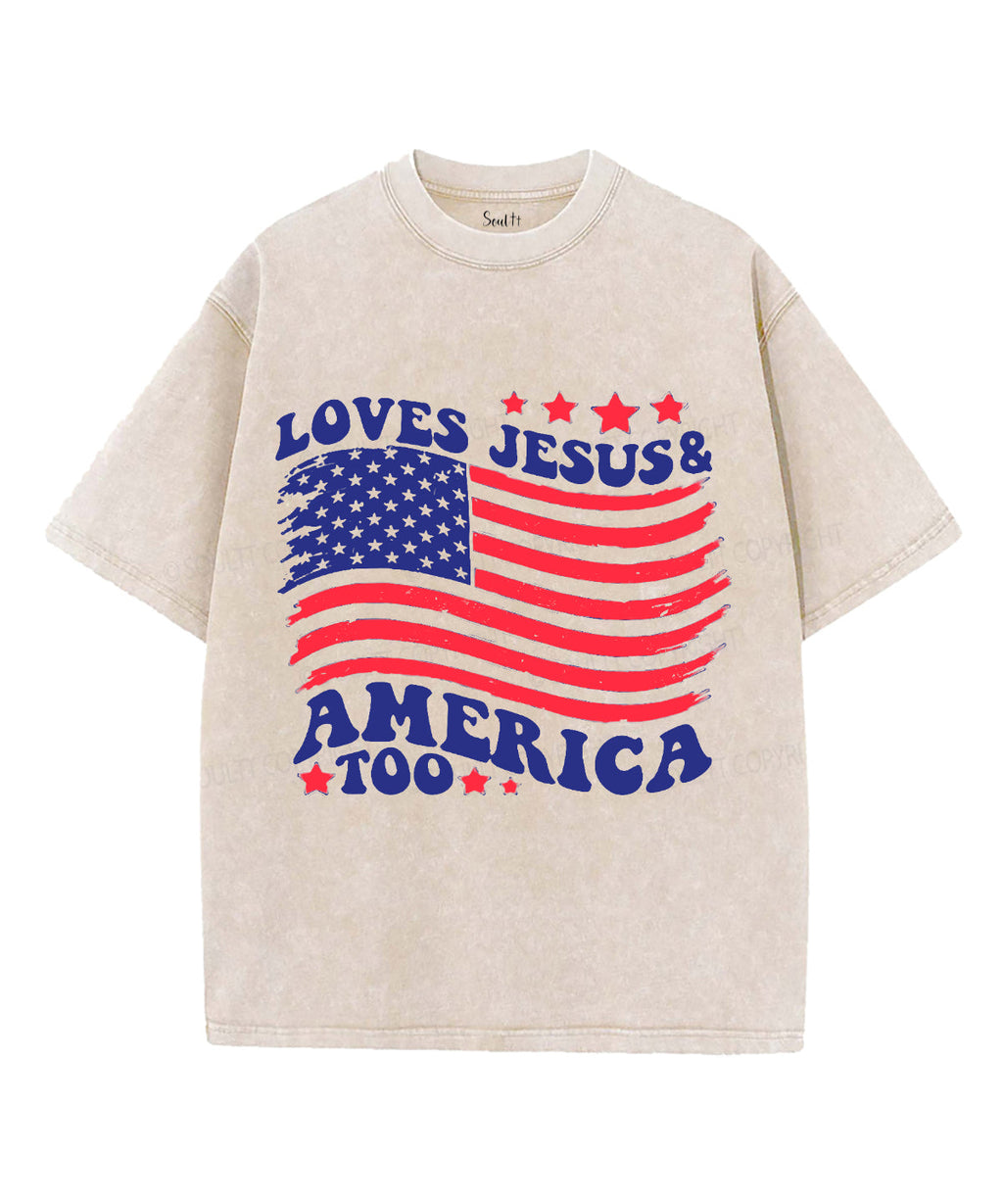 Loves Jesus & America Too Unisex Washed Christian T-shirt Style001 Hoodie, Sweatshirt | CiraTrend.com (Image 1)