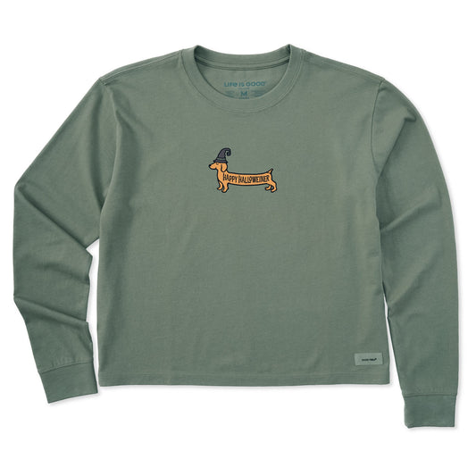 Women's Happy Halloweiner Long Sleeve Crusher Boxy Tee