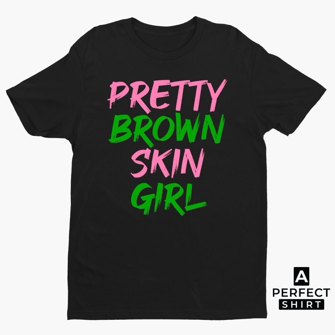 Pink & Green Pretty Brown Skin Girl T-Shirt Hoodie, Sweatshirt | CiraTrend.com (Image 3)