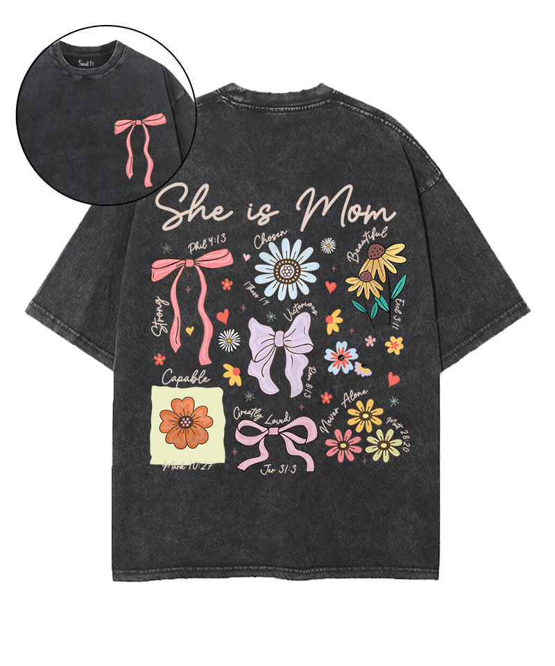 She Is Mom Double Sided Unisex Washed Christian T-shirt Hoodie, Sweatshirt | CiraTrend.com (Image 1)
