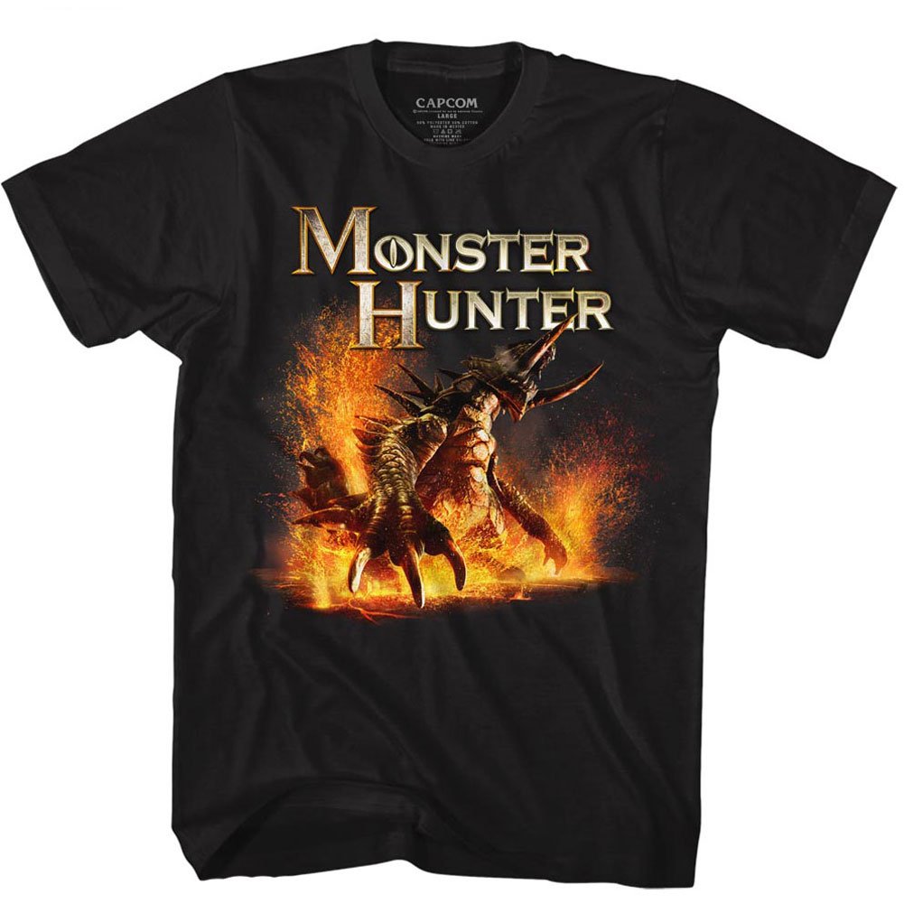 Monster Hunter Mens T-Shirt - Firery Dragon Battle Under Name Hoodie, Sweatshirt | CiraTrend.com