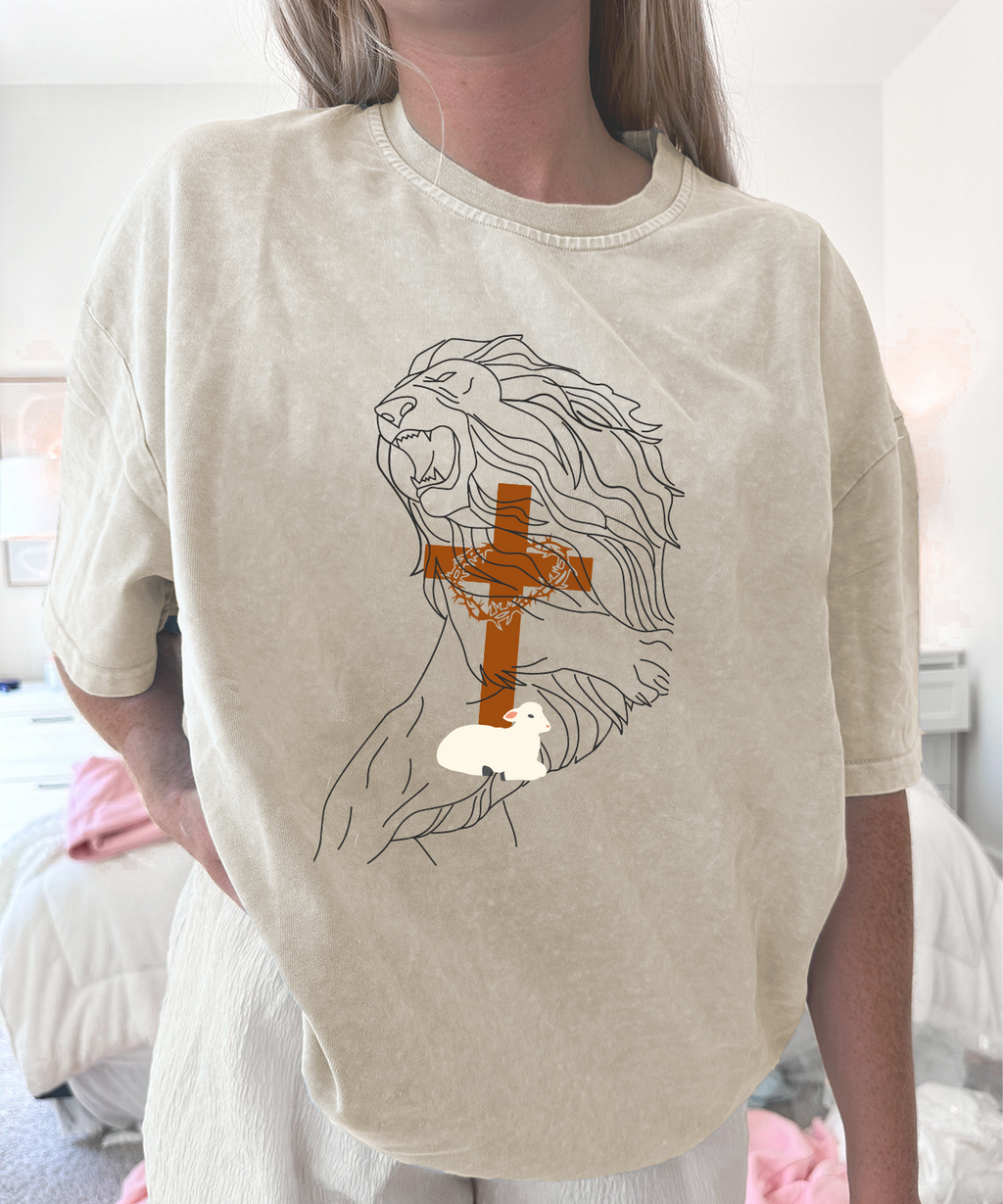 The Lion And The Cross Washed Christian T-shirt Hoodie, Sweatshirt | CiraTrend.com (Image 1)