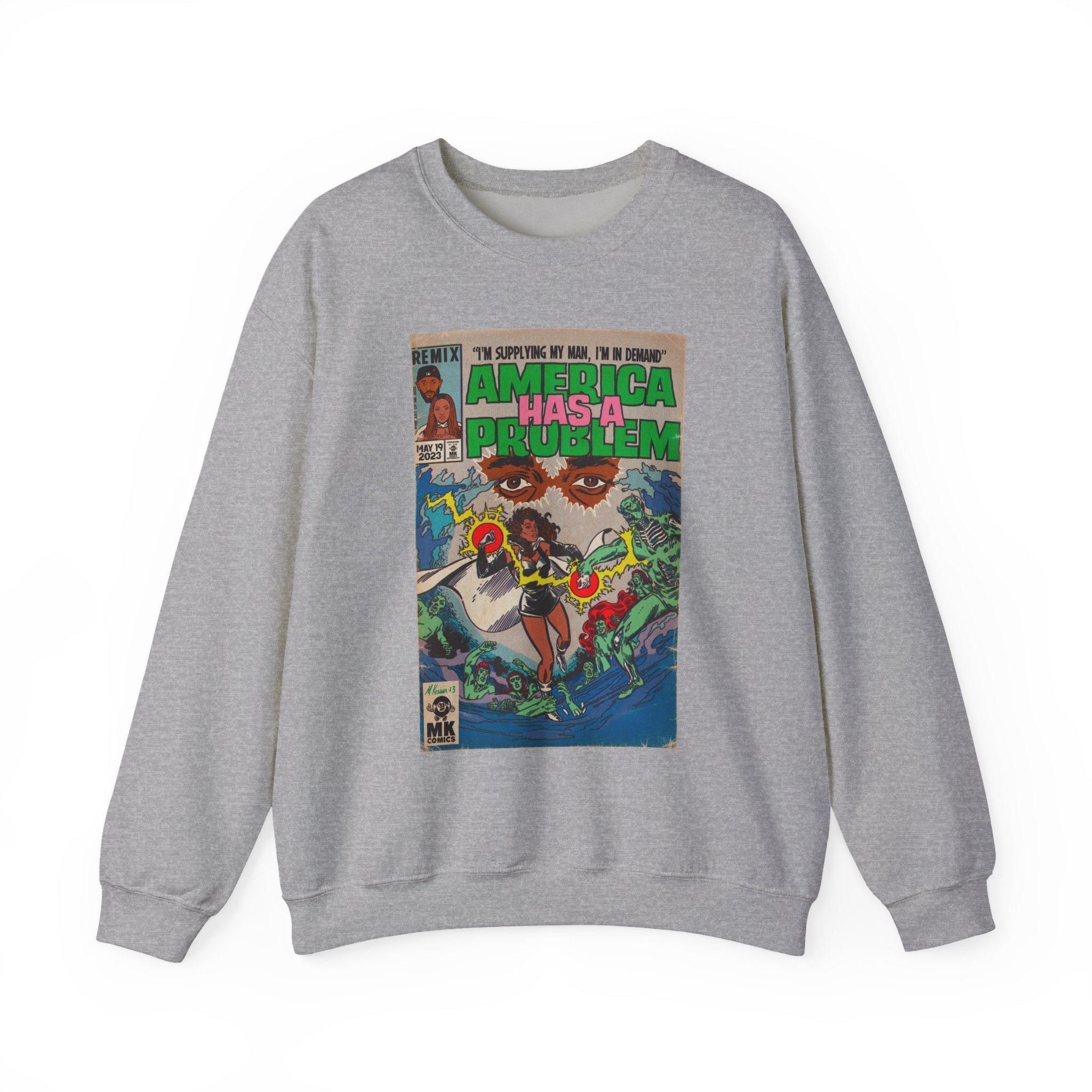 America Has a Problem - Unisex Heavy BlendÃ¢â€žÂ¢ Crewneck Sweatshirt T-Shirts, Hoodie | CiraTrend.com (Image 1)