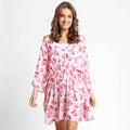 Ribbon Cherry Print Lace Back V-Neck Summer Dress