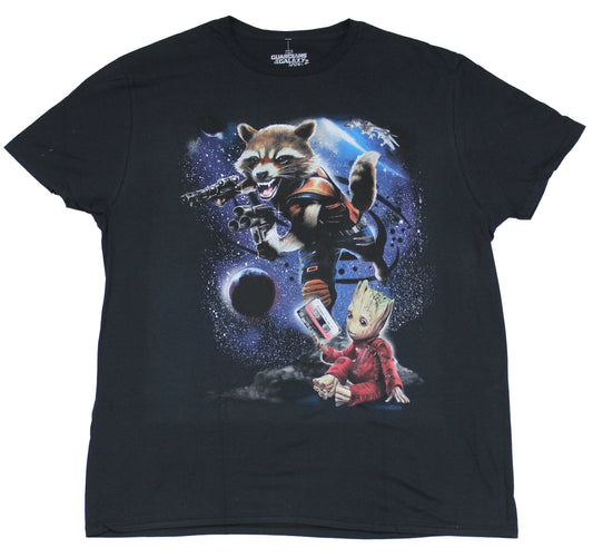 Guardians of the Galaxy Mens T-Shirt - Rocket & Groot Tape in Space