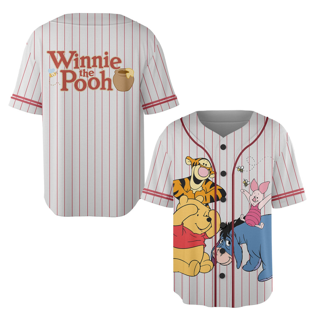 2 Sided Winnie The Pooh Baseball Jersey Shirt, Pooh Piglet Tigger Eeyore, Disney Friends Baseball Sport Outfits, Disneyland Family Vacation - Bafud