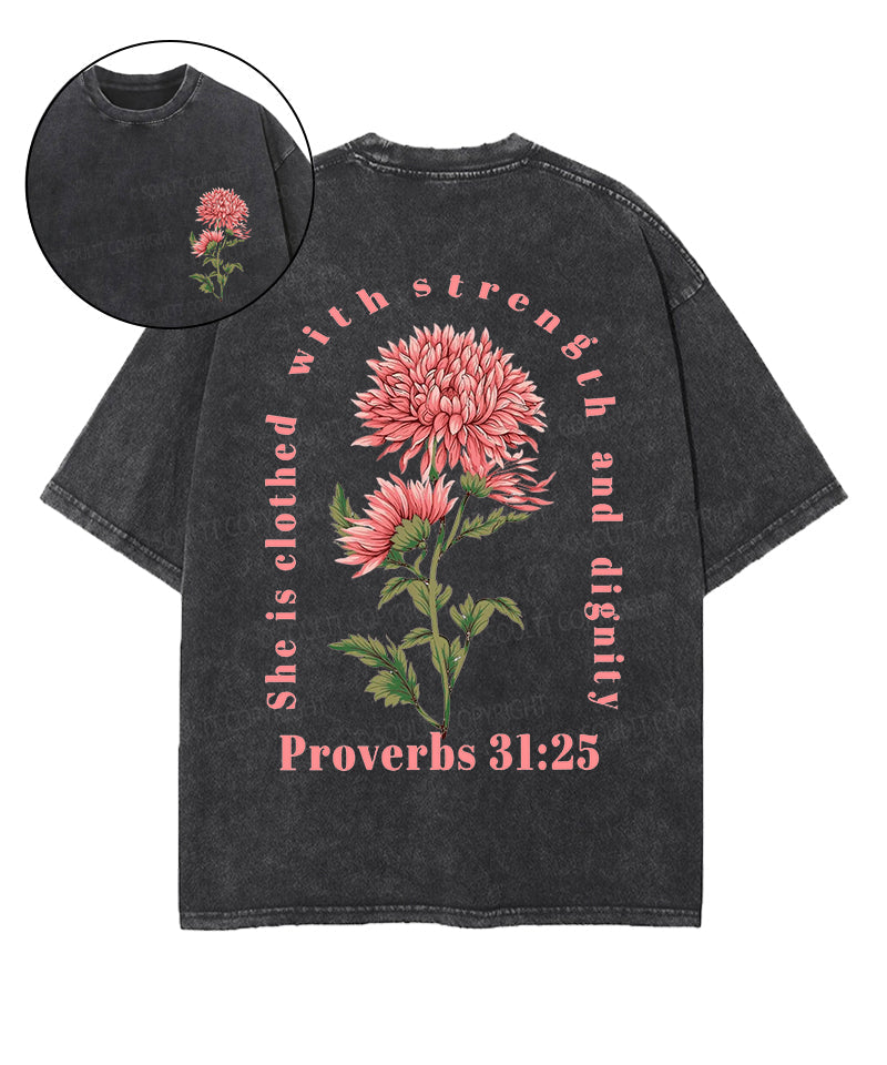 She Is Clothed With Strength Double Sided Unisex Washed Christian T-shirt Hoodie, Sweatshirt | CiraTrend.com (Image 1)