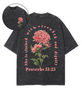 She Is Clothed With Strength Double Sided Unisex Washed Christian T-shirt Hoodie, Sweatshirt | CiraTrend.com (Image 1)