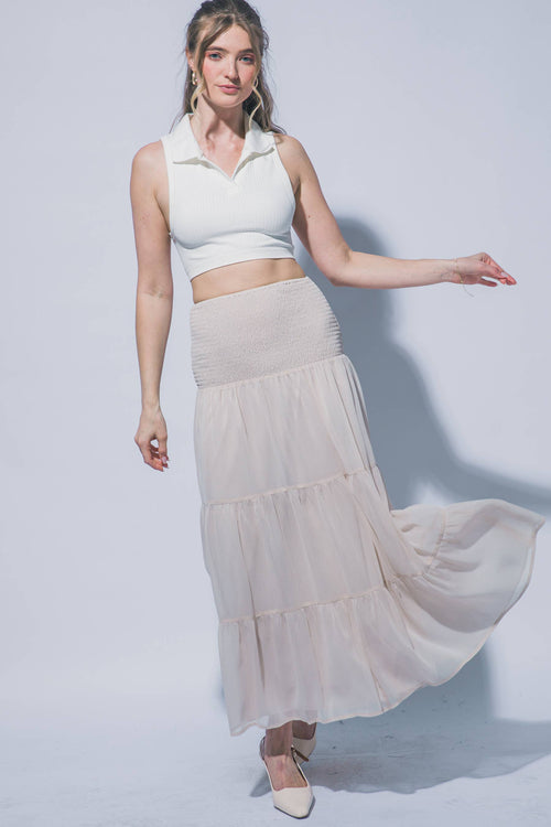 0327 Smocked Waistband Maxi Skirt SI-29643