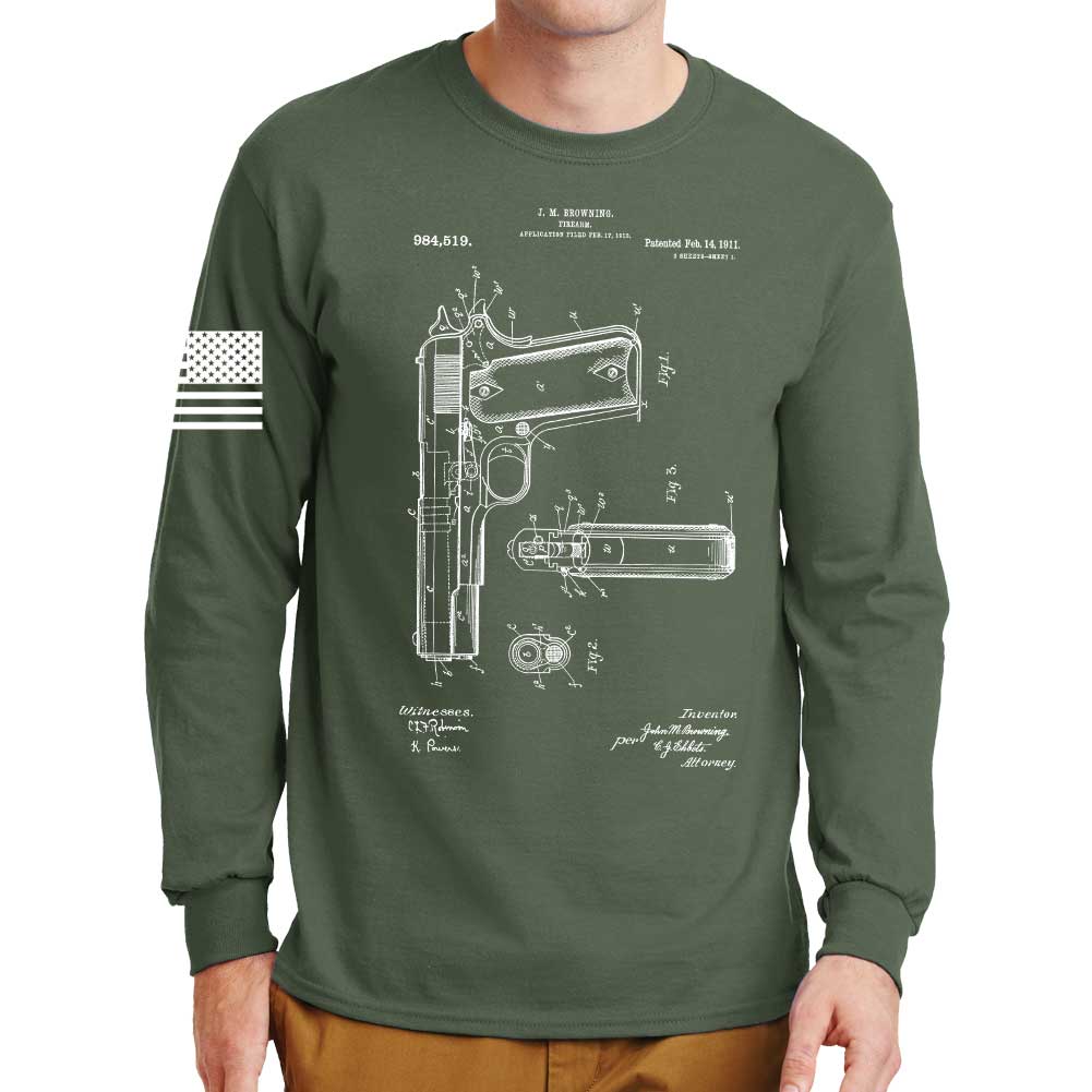 1911 Pistol Blueprint Long Sleeve T-shirt